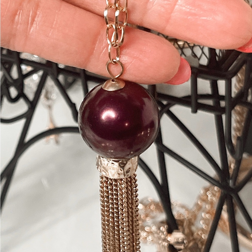 Purple and Gold Beaded Tassel Necklace